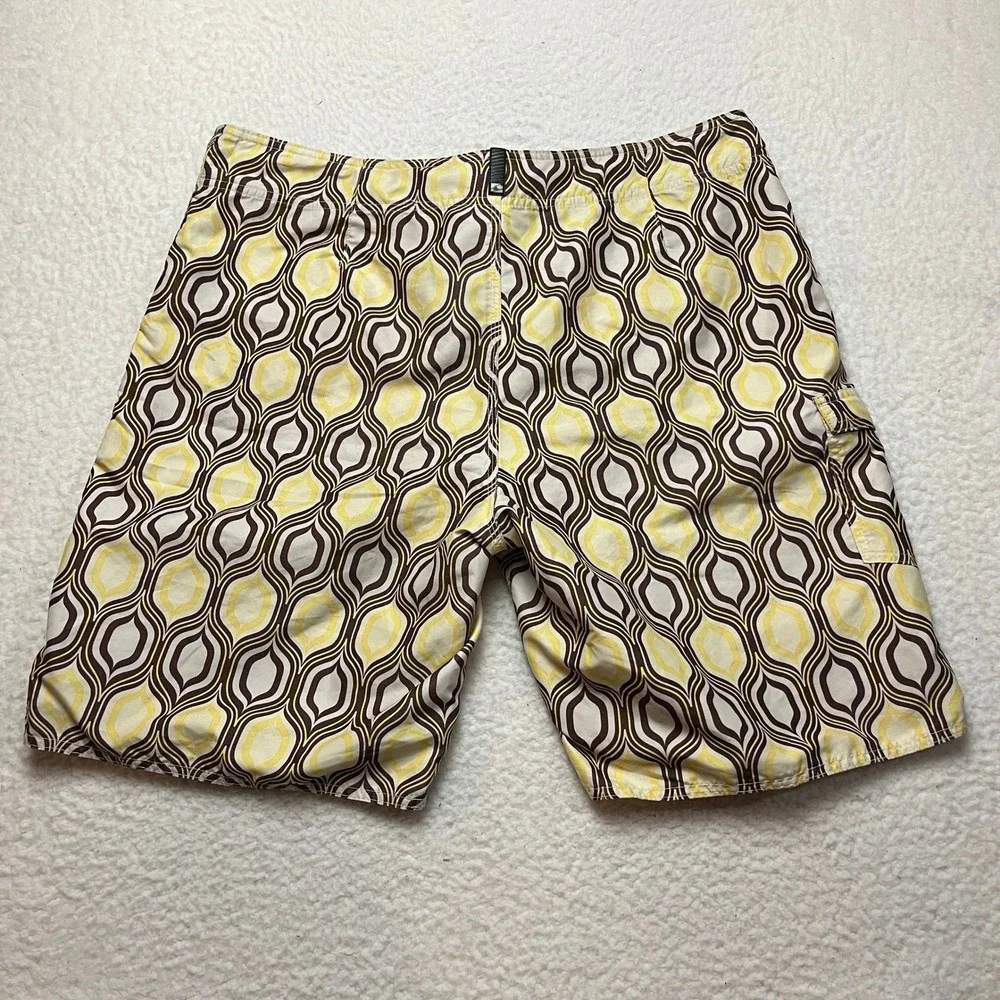 O'Neill Board Shorts‎ Mens 36/38 Yellow Brown Geometric Psychedelic Swim Trunks